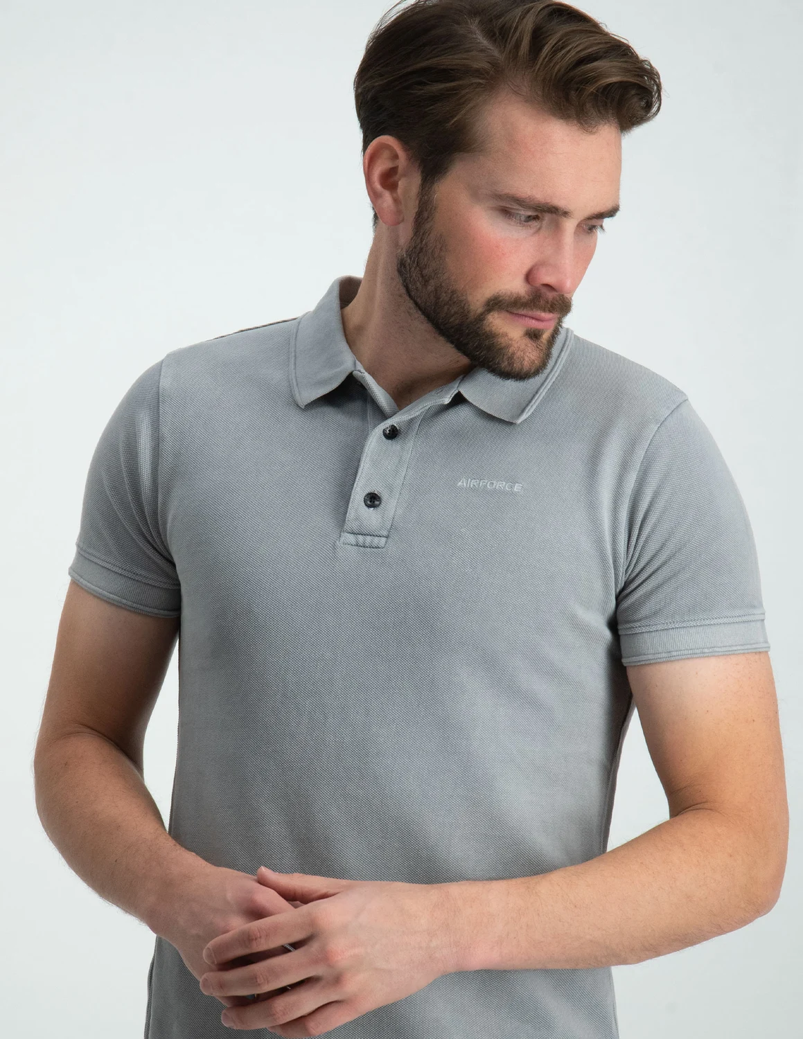AIRFORCE Polo Garment Dyed GEM0953 midden grijs kopen bij The Stone