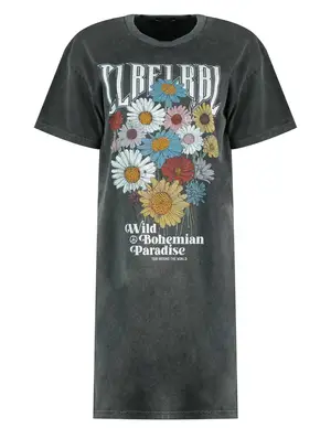 Colourful Rebel Acid wash Tee dress CLRFL RBL Flowers
