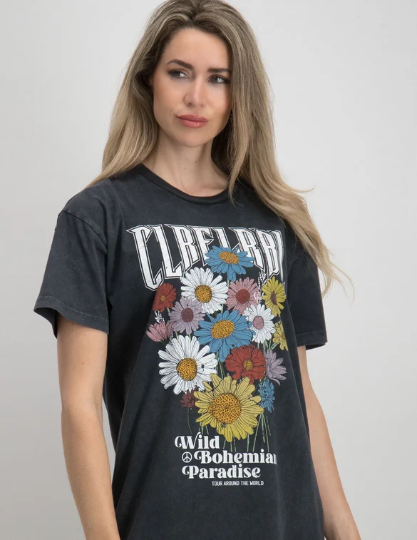 Colourful Rebel Acid wash Tee dress CLRFL RBL Flowers