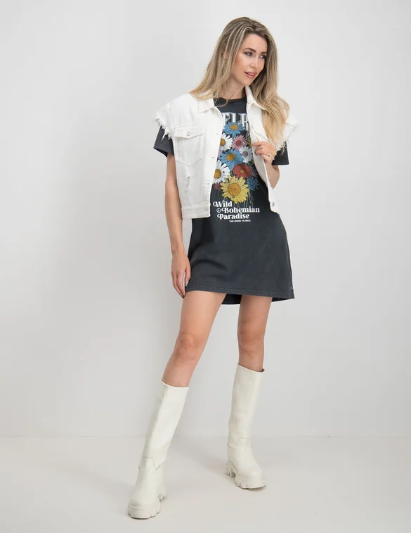 Colourful Rebel Acid wash Tee dress CLRFL RBL Flowers