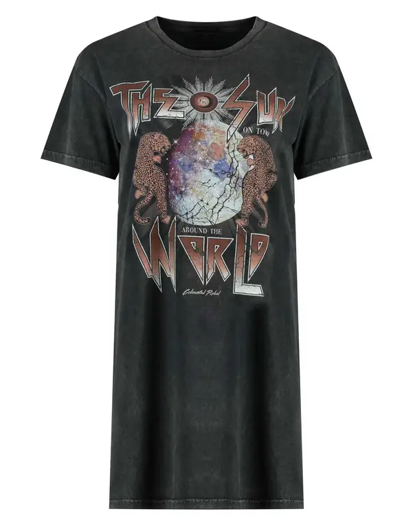 Colourful Rebel Acid Wash Tee Dress Sun Tour