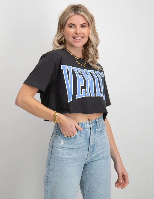 Colourful Rebel Cropped Raw edge Tee Venice