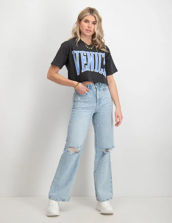 Colourful Rebel Cropped Raw edge Tee Venice