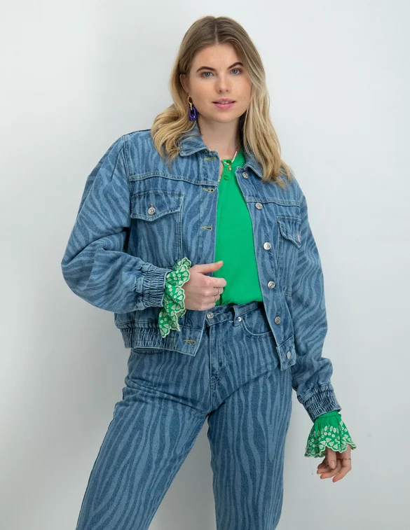 Colourful Rebel Dasha zebra pleated denim jacket WJ114050
