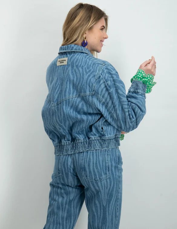 Colourful Rebel Dasha zebra pleated denim jacket WJ114050