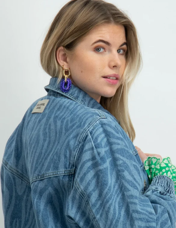 Colourful Rebel Dasha zebra pleated denim jacket WJ114050