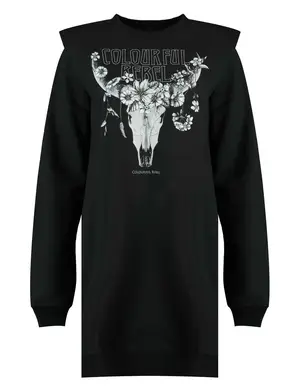 Colourful Rebel Flower Skull Padded Shoulder Sweat Dress WD113391