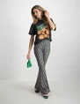 Colourful Rebel Graphic Peached Extra Flare Pants WP115029