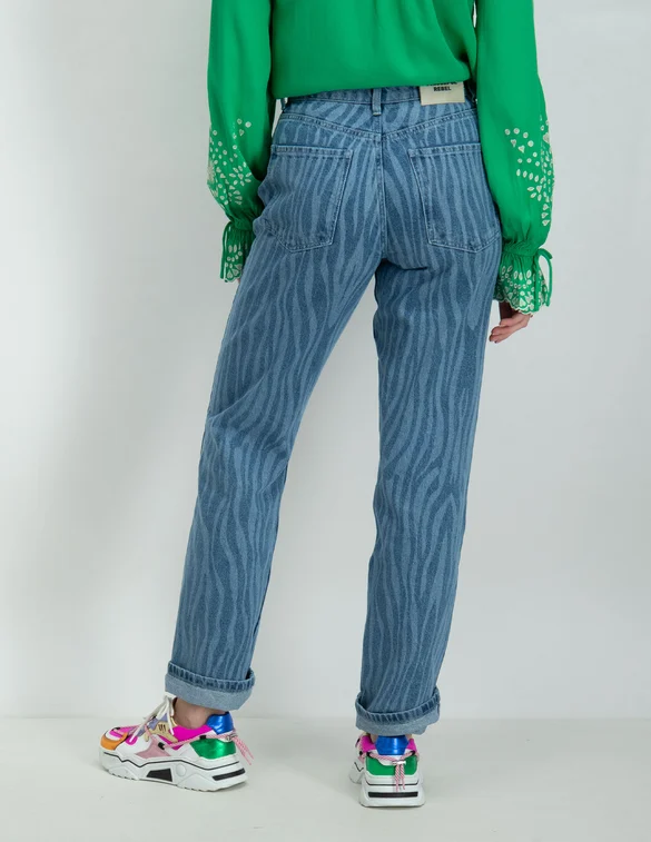 Colourful Rebel Jones zebra mid rise straight leg denim pants WP114051