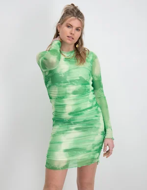 Colourful Rebel Juda Tie Dye Gathered Mesh Dress WD114410