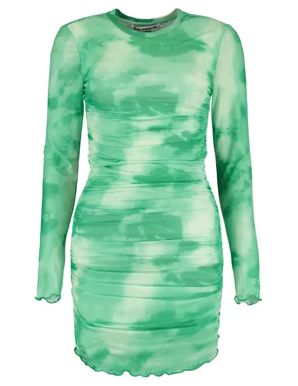 Colourful Rebel Juda Tie Dye Gathered Mesh Dress WD114410