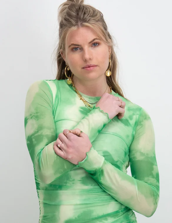 Colourful Rebel Juda Tie Dye Gathered Mesh Dress WD114410