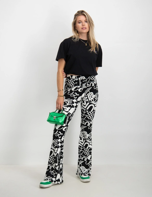 Colourful Rebel Letter Peached Extra Flare Pants WH115001