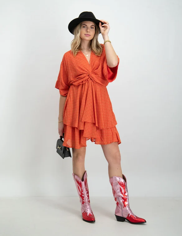 Colourful Rebel Mencia small geo two layer mini dress WD114163