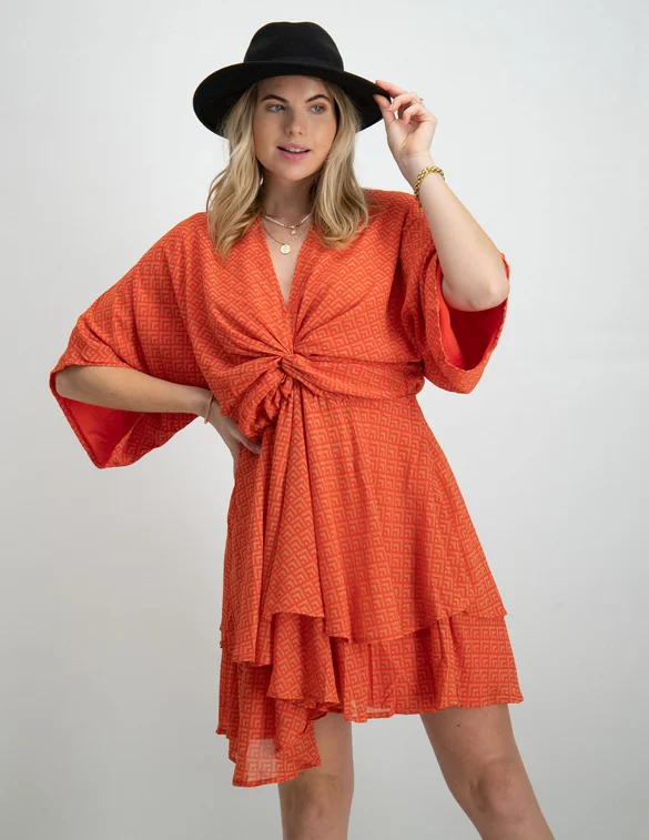Colourful Rebel Mencia small geo two layer mini dress WD114163