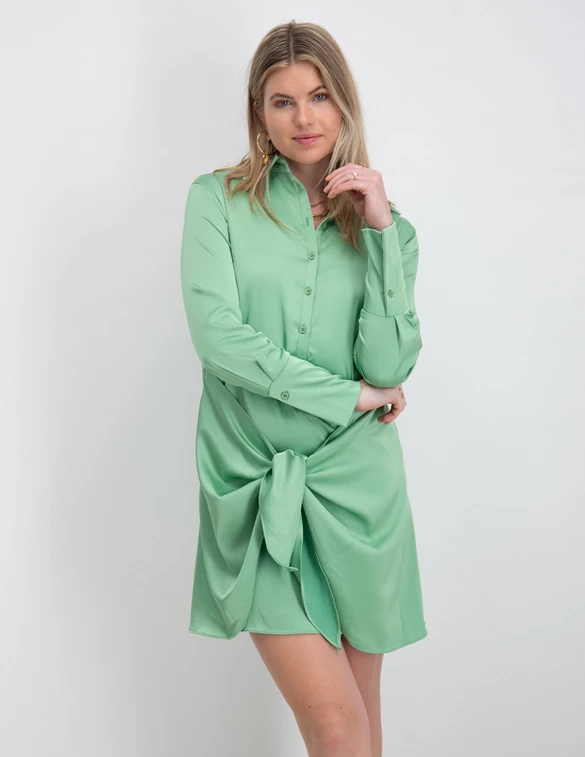Colourful Rebel Mette Uni Satin Knotted Shirt Dress WD114384