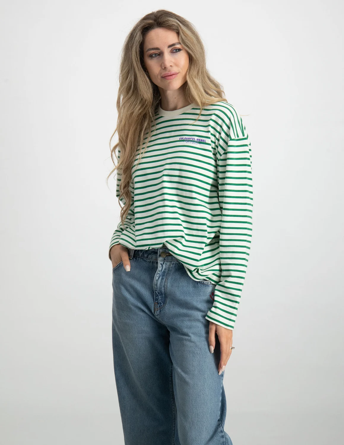 Colourful Rebel Mother Earth Stripe Longsleeve Tee WT115077 groen