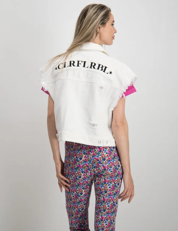 Colourful Rebel Ripped denim Gilet Ash