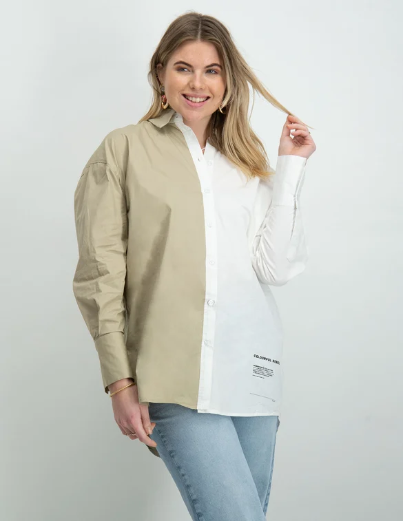 Colourful Rebel Talia two tone oversized boyfriend blouse WB114167