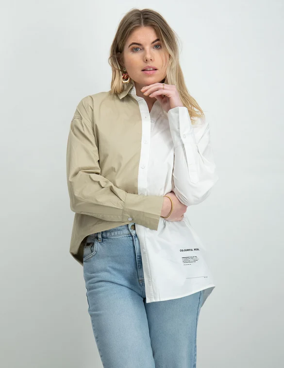 Colourful Rebel Talia two tone oversized boyfriend blouse WB114167