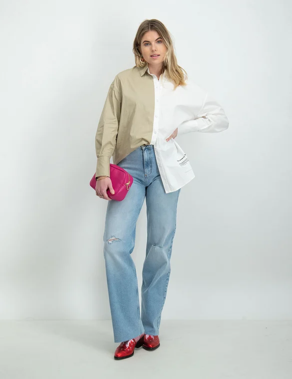 Colourful Rebel Talia two tone oversized boyfriend blouse WB114167