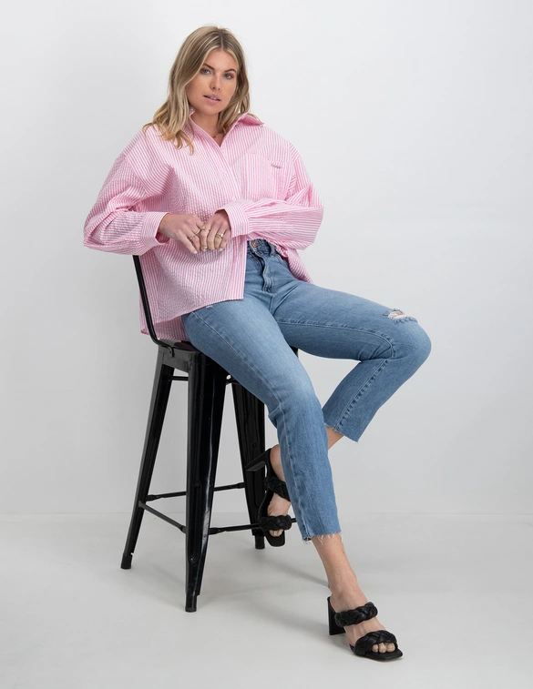 Colourful Rebel Vicky Striped Dropped Shoulder Blouse WB115435