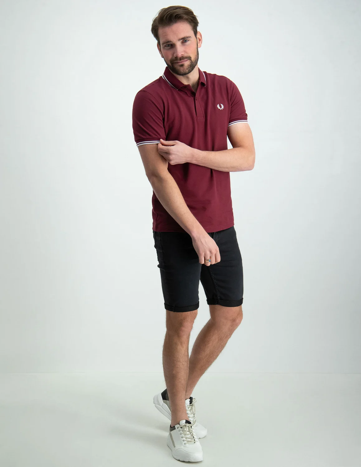 Fred perry twin sales tipped polo burgundy