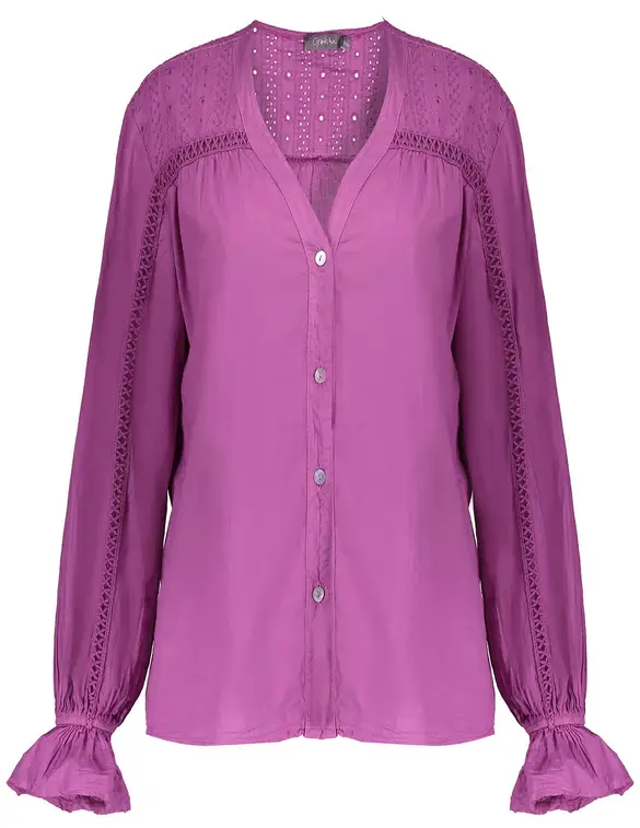 Geisha Blouse solid with lace tape 33182-70