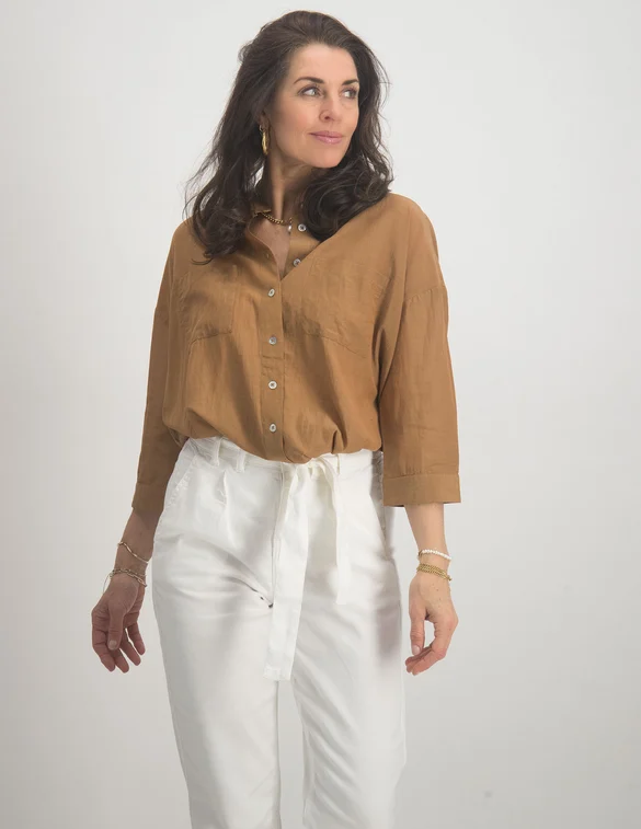 Geisha Blouse solid with pocket 23111-81