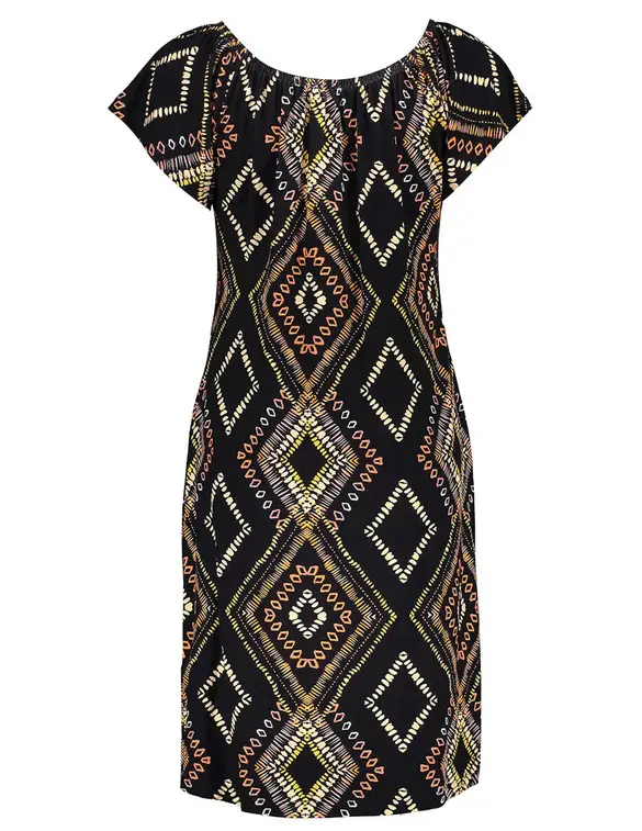 Geisha Dress elastic neck AOP 37053-60 MAY