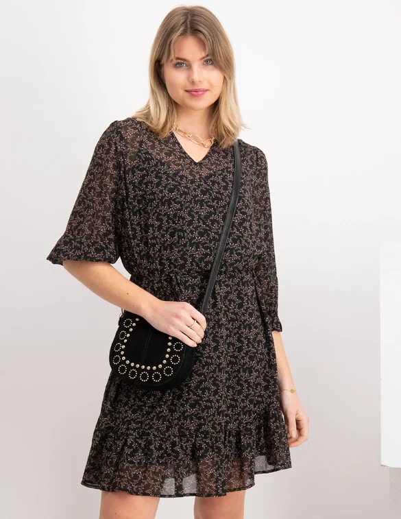 Geisha Dress little flower print & ruffle 17057-26