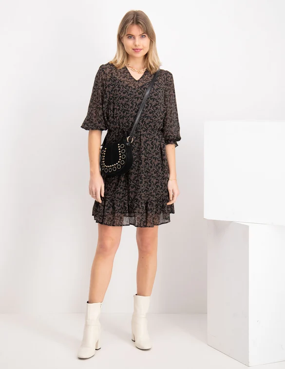 Geisha Dress little flower print & ruffle 17057-26