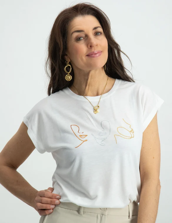 Geisha T-shirt faces glitter 32101-41