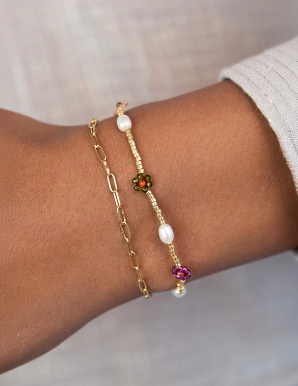 My Jewellery Bracelet beads flowers green purple MJ12212