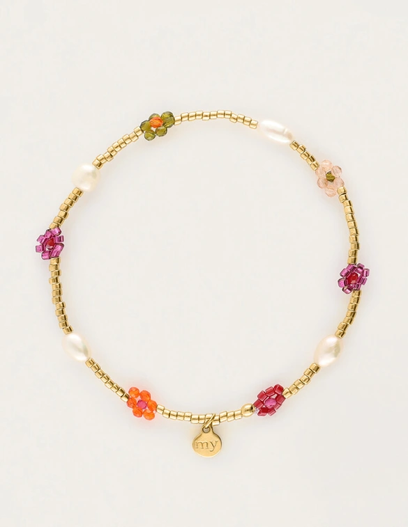 My Jewellery Bracelet beads flowers green purple MJ12212