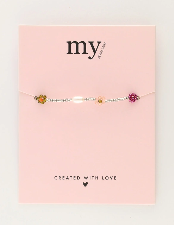 My Jewellery Bracelet beads flowers green purple MJ12212