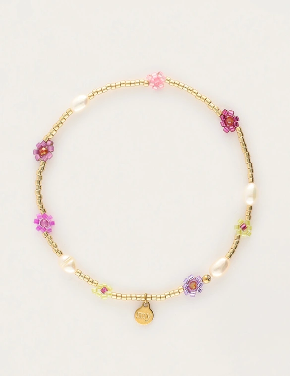 My Jewellery Bracelet beads flowers pink purple MJ12211