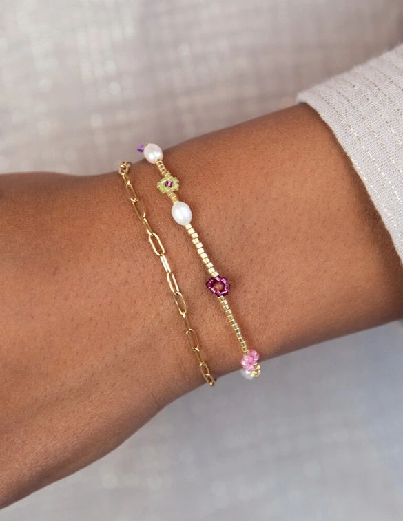 My Jewellery Bracelet beads flowers pink purple MJ12211