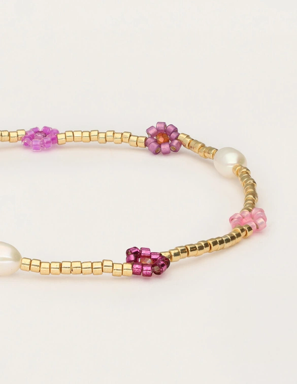 My Jewellery Bracelet beads flowers pink purple MJ12211
