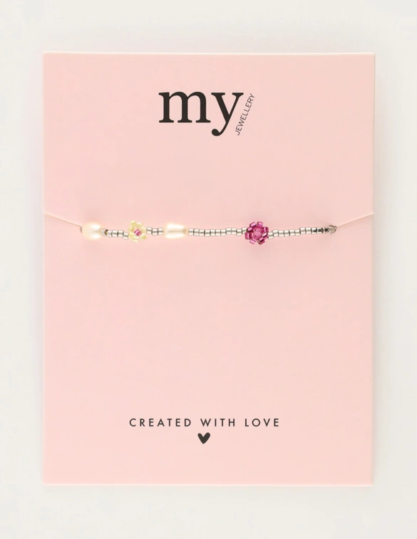My Jewellery Bracelet beads flowers pink purple MJ12211