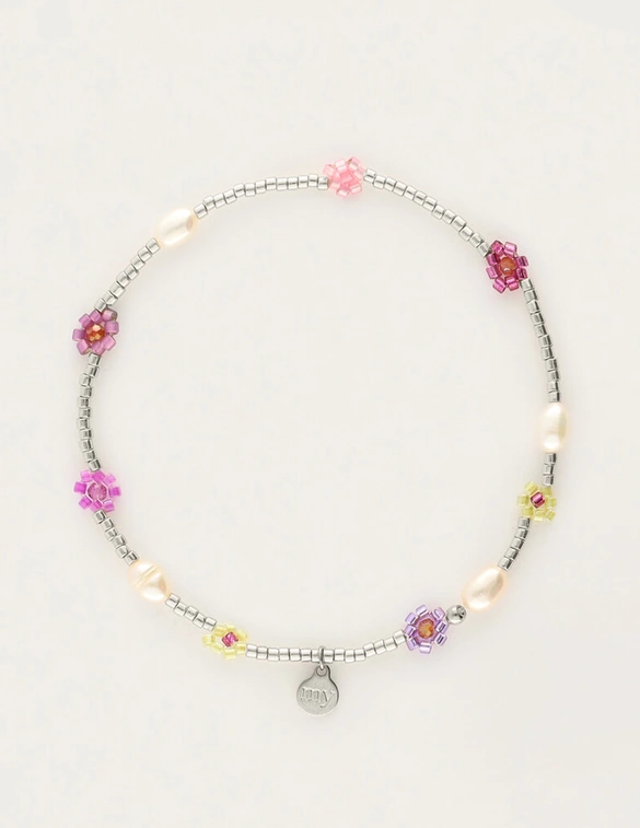 My Jewellery Bracelet beads flowers pink purple MJ12211