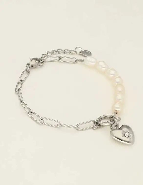 My Jewellery Bracelet chain pearls heart charm MJ09246