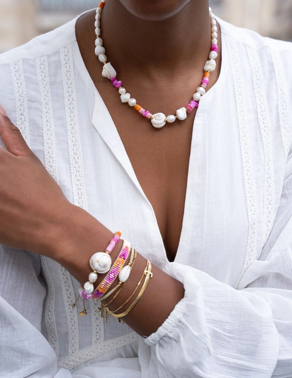My Jewellery Bracelet pearl shells pink orange MJ10980