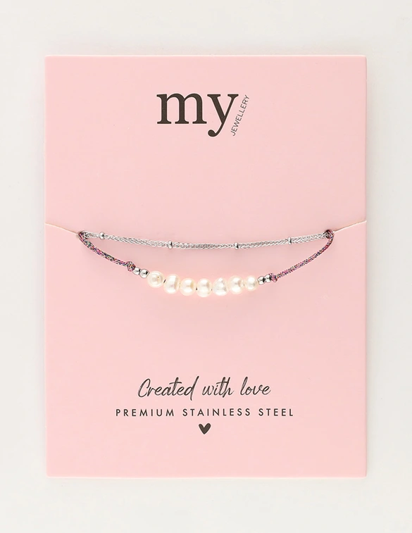 My Jewellery Bracelet pink cord pearls MJ11056