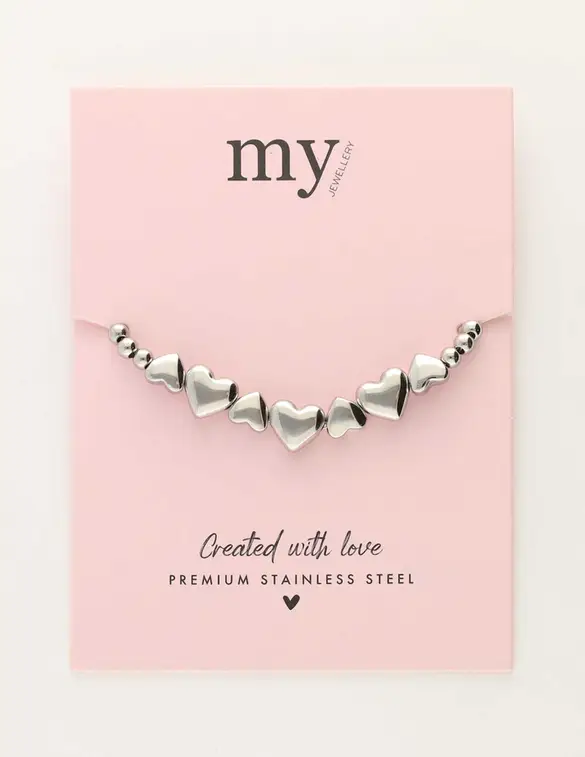 My Jewellery Bracelet steel beads hearts MJ13709