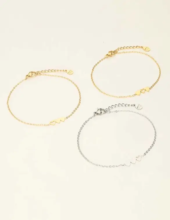 My Jewellery Bracelets 3 hearts 2 gold 1 silver MJ09649