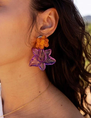 My Jewellery Earring 2 purple flowers plastic MJ10502