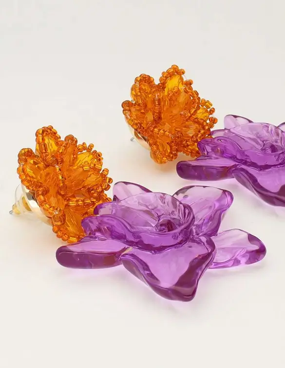 My Jewellery Earring 2 purple flowers plastic MJ10502