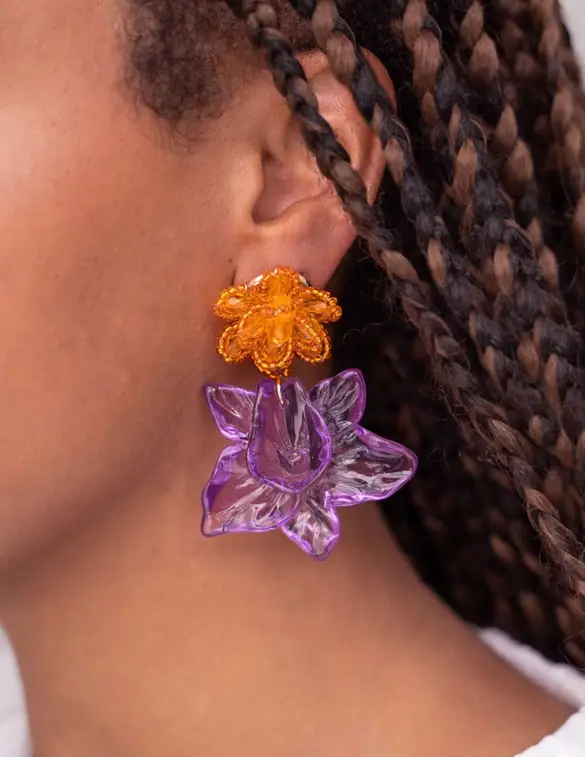 My Jewellery Earring 2 purple flowers plastic MJ10502