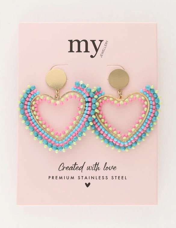 My Jewellery Earring beads heart pink turquoise MJ11105